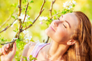 calm woman enjoying nature